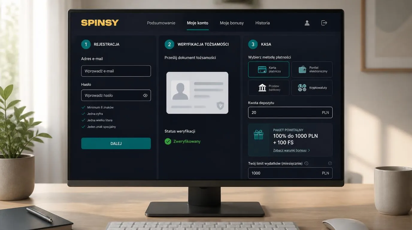 Panel rejestracji, weryfikacji tożsamości i kasy z wyborem płatności oraz depozytem 20 PLN