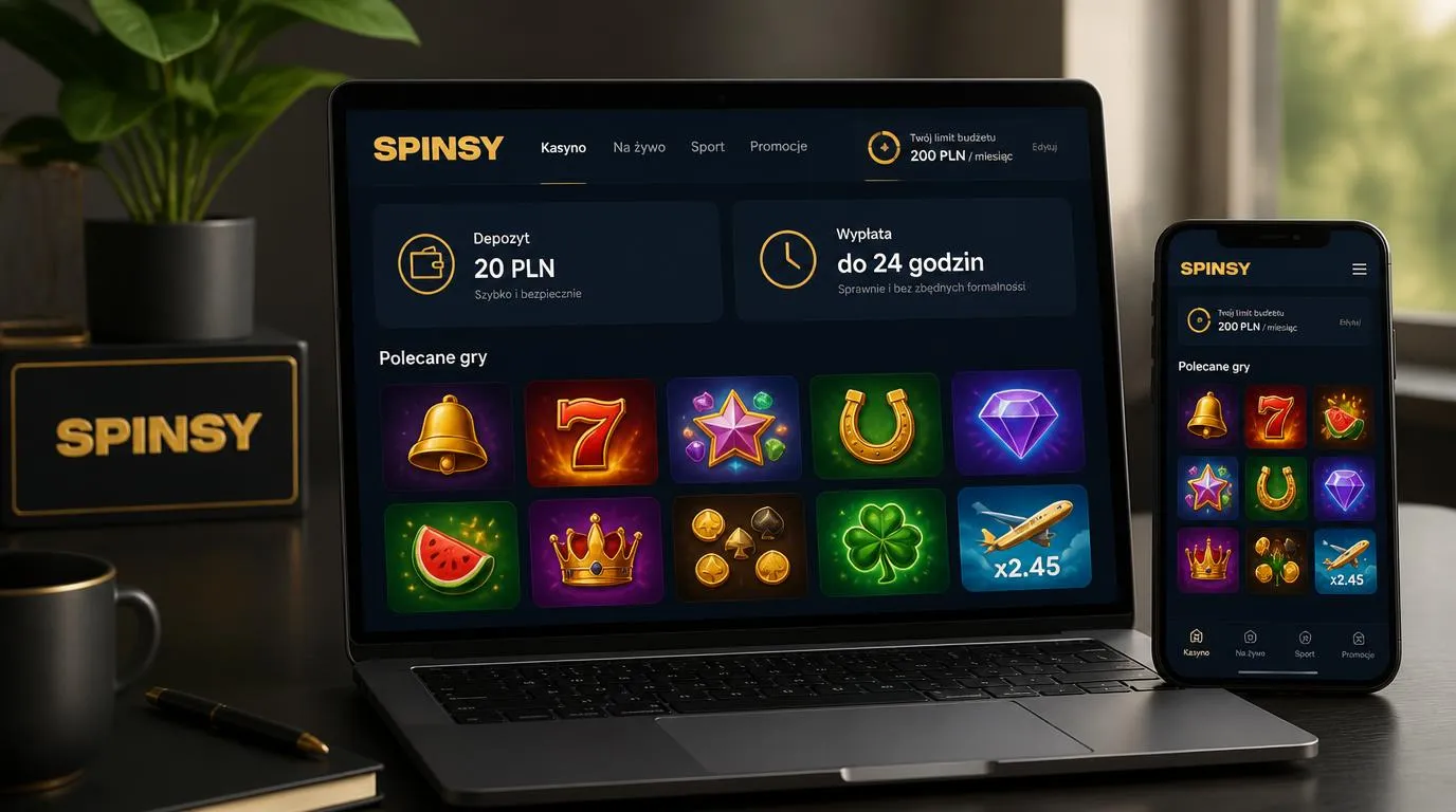 Panel kasyna na laptopie i telefonie z depozytem 20 PLN oraz deklarowanym czasem wypłaty do 24 godzin